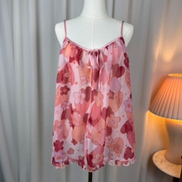La SENZA Other - La Senza Y2K Pink Hearts Floral Chiffon Ruffle Slip Medium